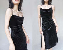 Load image into Gallery viewer, Vintage LBD Velvet Black Spaghetti Strap Slip Dress
